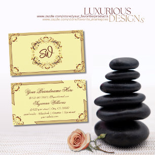 Ornate Cream Beige Gold with Monogram Eye Catching Business Card