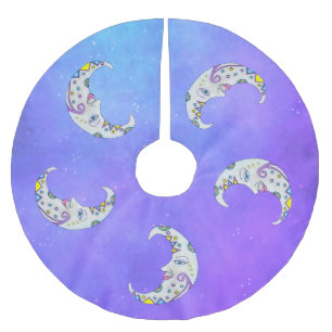 Ornate Crescent Moons Colourful Decorations Purple Brushed Polyester Tree Skirt