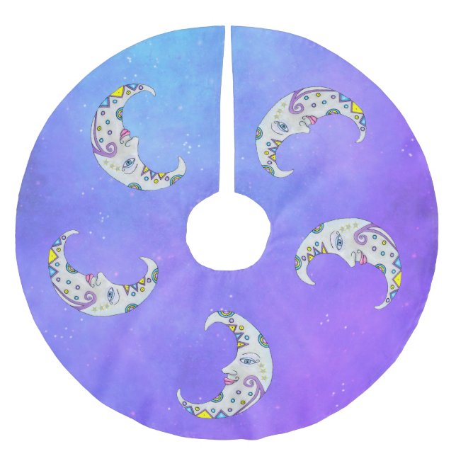 Ornate Crescent Moons Colourful Decorations Purple Brushed Polyester Tree Skirt (Front)