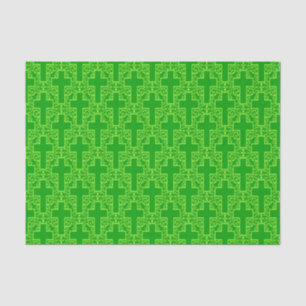 Ornate Cross 01 Green-TISSUE WRAPPING PAPER