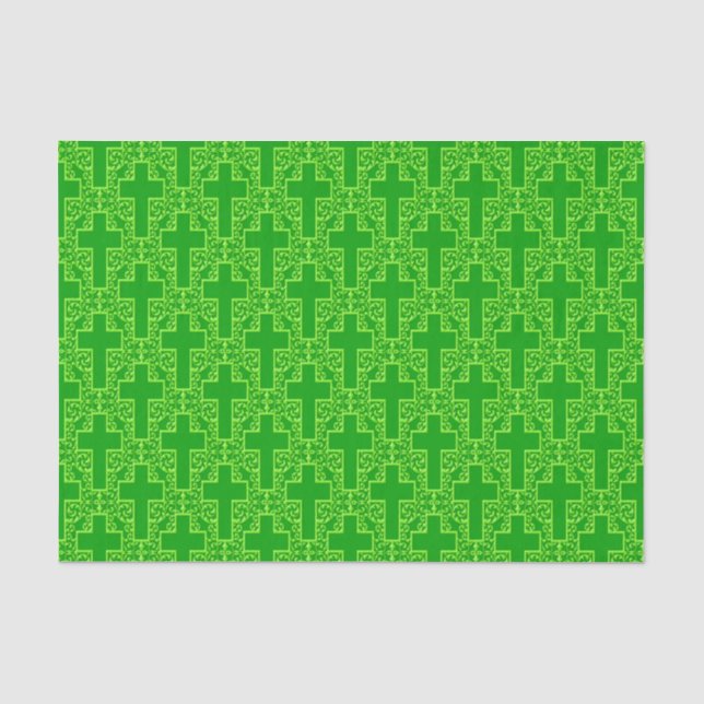 Ornate Cross 01 Green-TISSUE WRAPPING PAPER (Front)