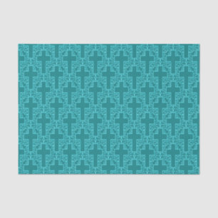 Ornate Cross 03 Teal-TISSUE WRAPPING PAPER