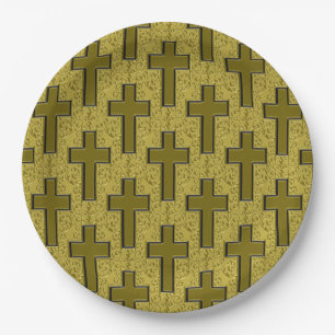 Ornate Cross 21 Gold/Black-PAPER PARTY PLATES
