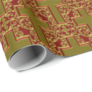 Ornate Cross-23-Red and Gold Wrapping Paper
