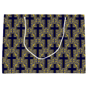 Ornate Cross-24-Blue-Gold-GIFT BAG L