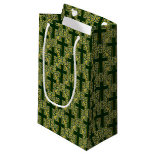 Ornate Cross-25-Green-Gold-GIFT BAG s