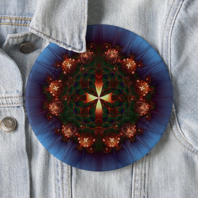 Ornate Cross Mandala 6 Cm Round Badge (In Situ)