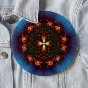 Ornate Cross Mandala 6 Cm Round Badge