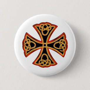 ornate cross with braid 6 cm round badge