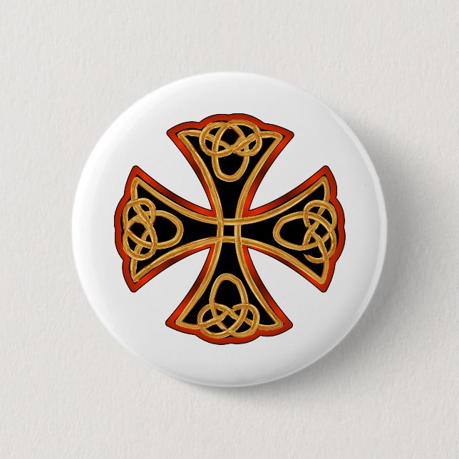 ornate cross with braid 6 cm round badge (Front)