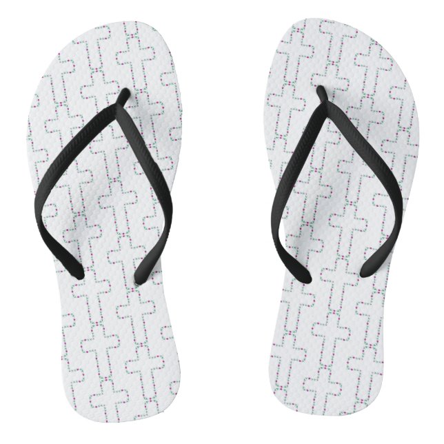 Ornate cross with flowers flip flops (Footbed)