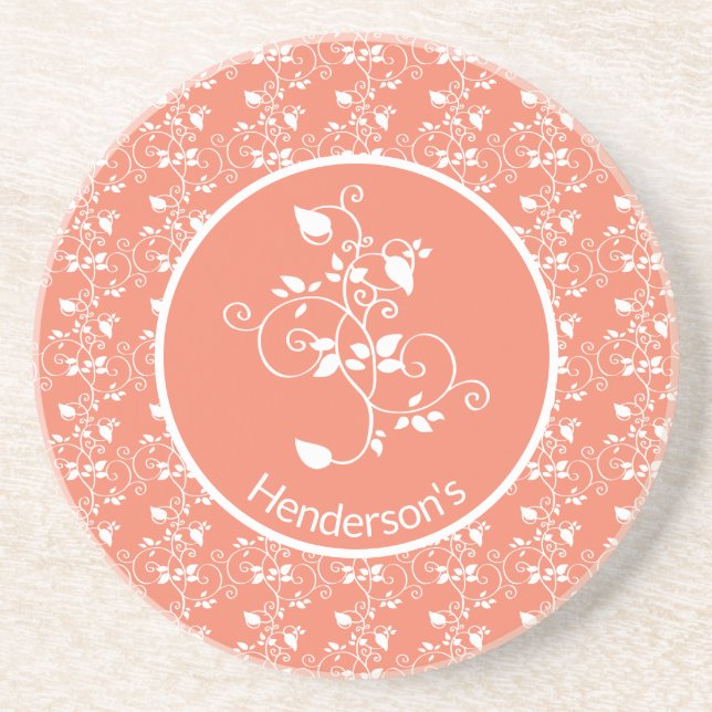 Ornate Damask Patterned Coaster (Front)