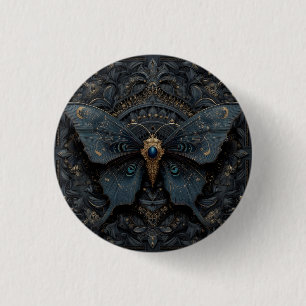 Ornate Dark Blue Butterfly with Gold Filigree  3 Cm Round Badge