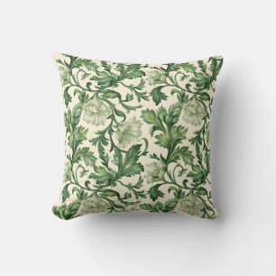 Ornate dark green acanthus leaves pattern cushion