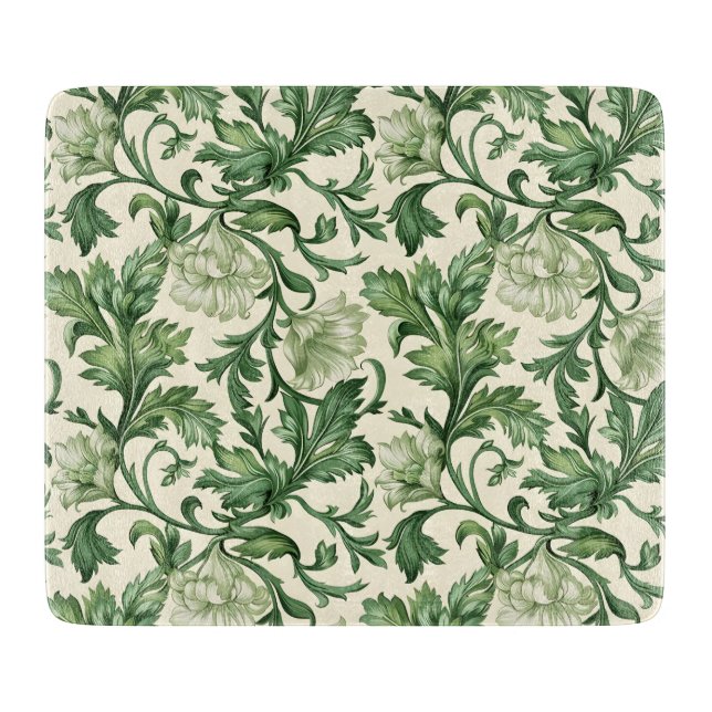 Ornate dark green acanthus leaves pattern cutting board (Front)