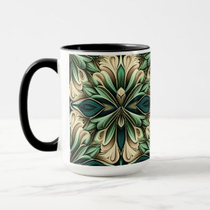 ORNATE DARK GREEN & GOLD ART DECO PATTERN MUG