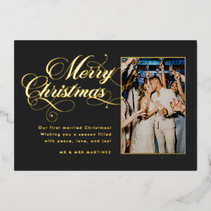 Ornate Dark Grey Merry Christmas Foil Holiday Card
