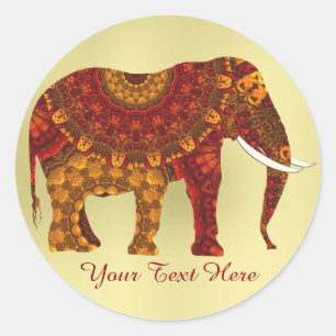 Ornate Decorated Indian Elephant Design Classic Round Sticker