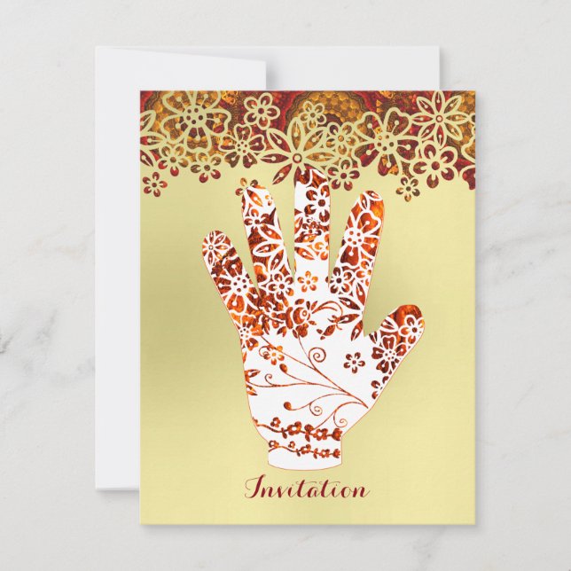 Ornate Decorated Mehndi Henna Hand Design Invitation (Front)