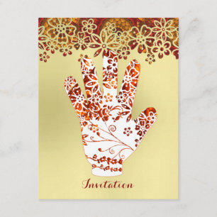 Ornate Decorated Mehndi Henna Hand Design Invitation