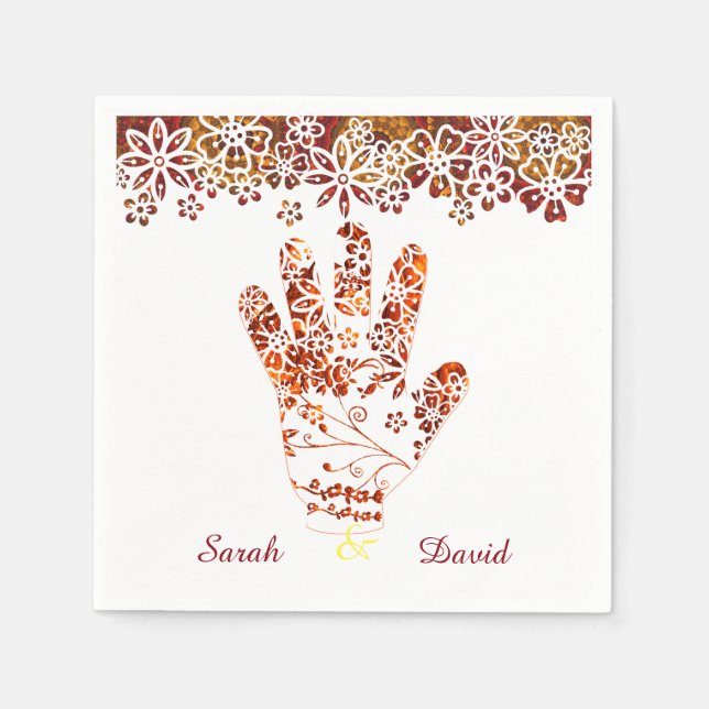 Ornate Decorated Mehndi Henna Hand Design Napkin (Front)
