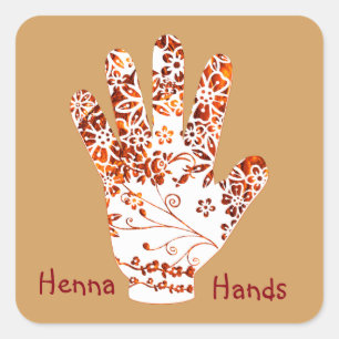 Ornate Decorated Mehndi Henna Hand Design Square Sticker