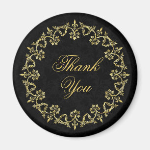 Ornate Decorative Gold Circle on Black Thank You Magnet