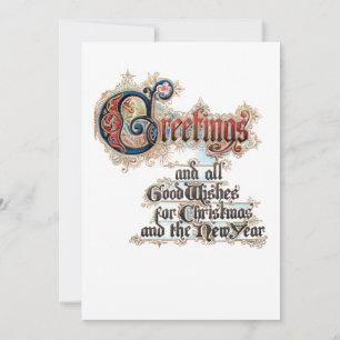 Ornate Decorative Gold Vintage Christmas Greetings Holiday Card