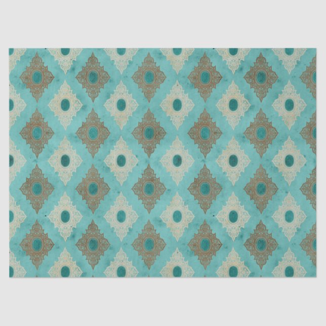 Ornate Diamond Frames on Teal Decoupage Tissue Paper (Front)
