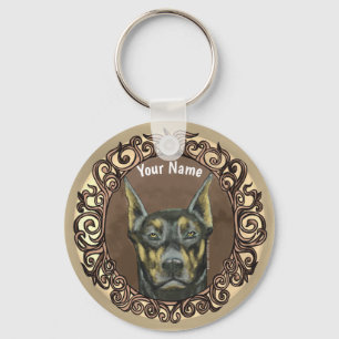 Ornate Doberman custom name  Key Ring
