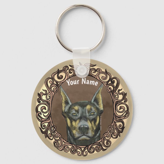 Ornate Doberman  Key Ring (Front)