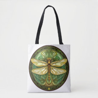 Ornate Dragonfly with Green Floral Frame Tote Bag