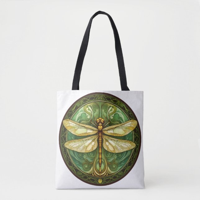  Ornate Dragonfly with Green Floral Frame Tote Bag (Front)