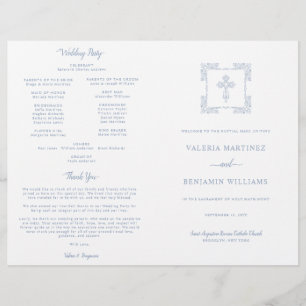 Ornate Dusty Blue Catholic Wedding Mass Program