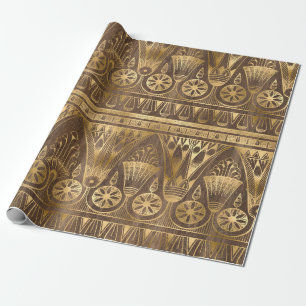 Ornate Egyptian Floral and Geometric Gold Pattern Wrapping Paper