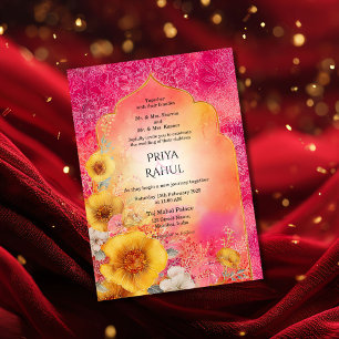 Ornate Elegant Colorful Floral Indian Wedding Invitation