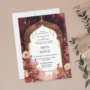 Ornate Elegant Gold Floral Indian Arch Wedding Invitation
