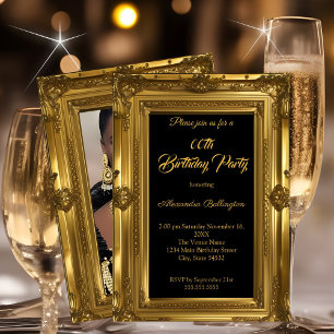 Ornate Elegant Photo Birthday Party Gold  Invitation