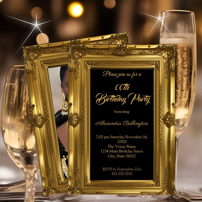 Ornate Elegant Photo Birthday Party Gold  Invitation (Creator Uploaded)