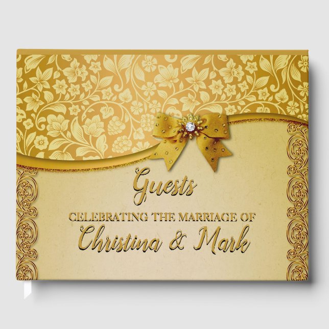 Ornate Elegant Retro Abstract Flowers and Leaves Guest Book (Front)