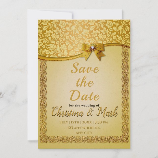 Ornate Elegant Retro Abstract Flowers and Leaves   Save The Date (Front)