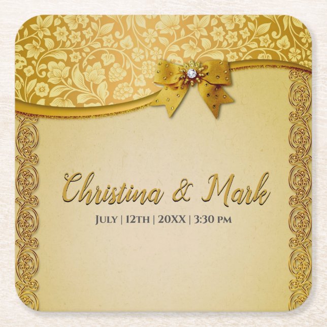 Ornate Elegant Retro Abstract Flowers and Leaves   Square Paper Coaster (Front)