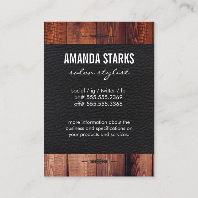 Ornate Element Wood Grain Leather Business Card (Front)