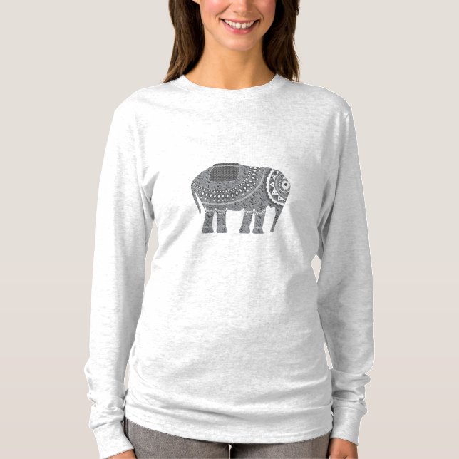 Ornate Elephant Black Cool Black T-Shirt (Front)