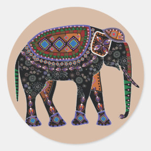 Ornate Elephant Classic Round Sticker