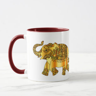Ornate Elephant with Raised Trunk for Good Luck Mug