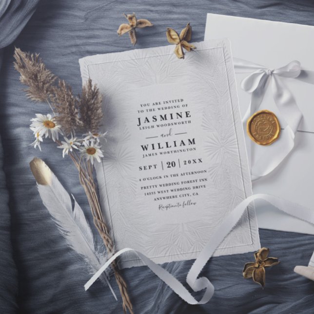 Ornate Embossed Palms Elegant Modern Wedding Invitation (Creator Uploaded)