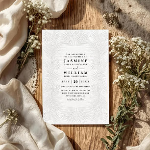 Ornate Embossed Palms Elegant QR Code Wedding Invitation