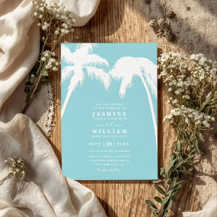 Ornate Embossed Tropical Palm QR Code Wedding Invitation