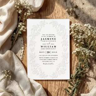 Ornate Embossed Vintage Floral QR Code Wedding Invitation